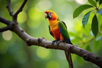 Obraz premium Exotic parrot on a twisted eucalyptus branch in the wild, natural, eucalyptus, tree