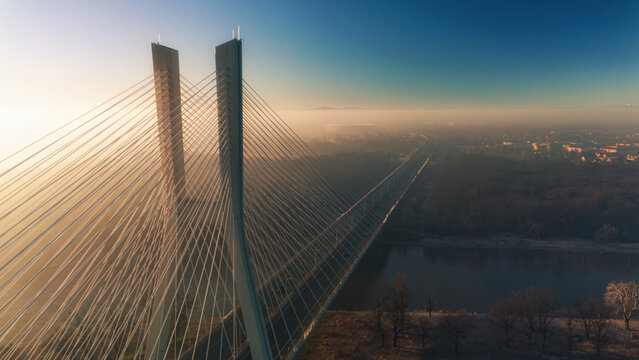 Fototapeta redzinski bridge in the fog wroclaw lower silesia poland.