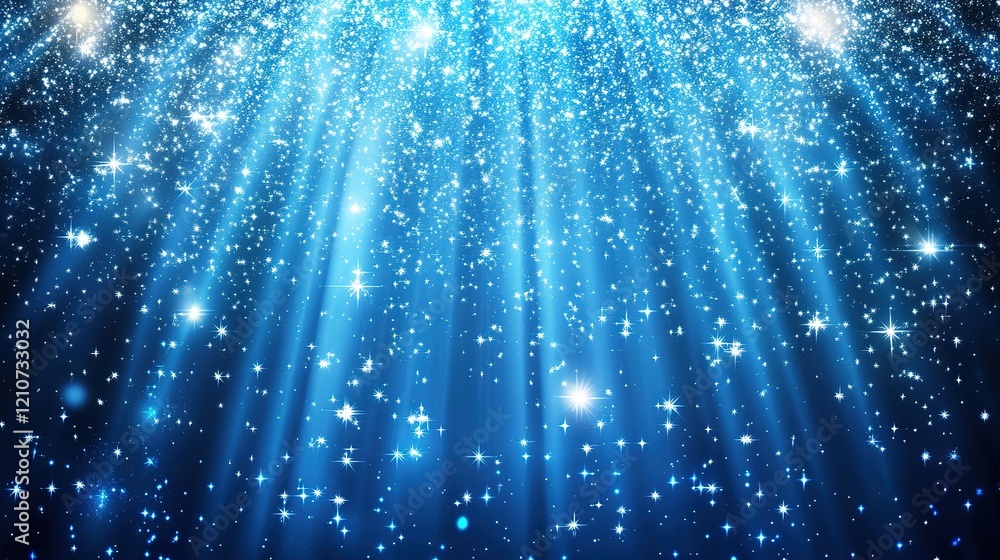 Poster abstract background with rays of light and particles in blue tones