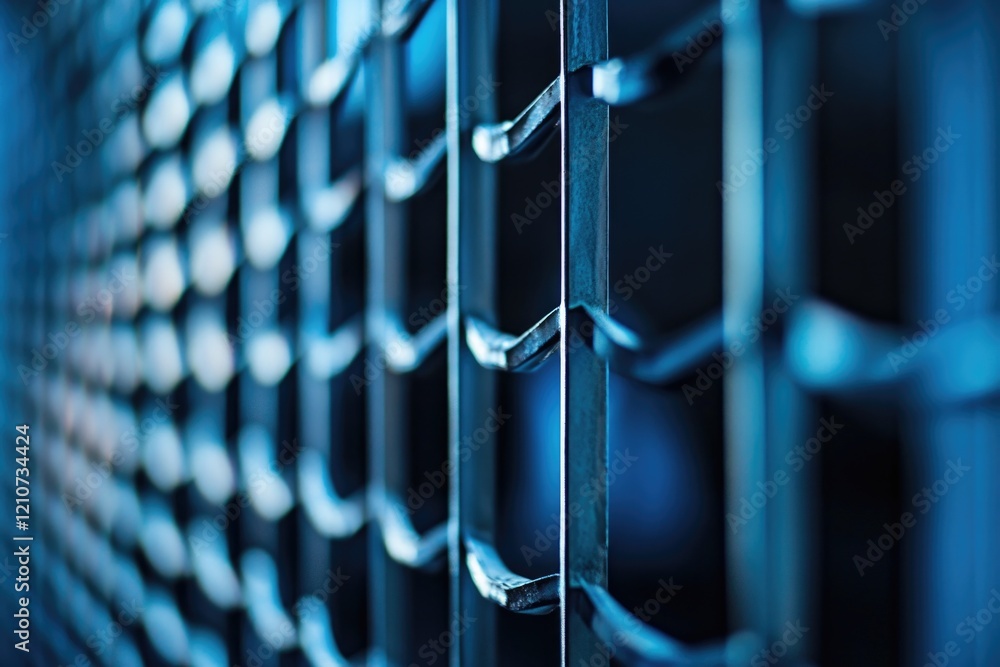 Poster a close-up view of a chain link fence with metal bars and mesh structure