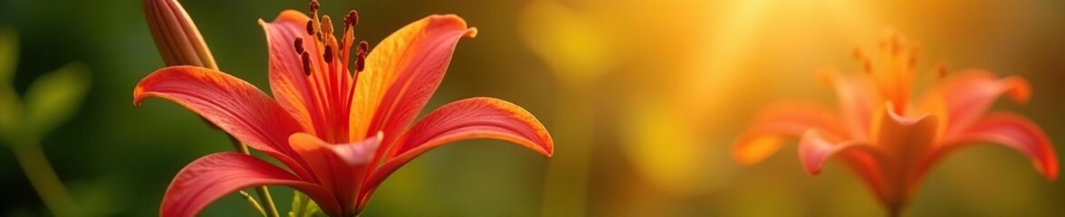 Fototapeta premium Delicate Asiatic lily blooms in warm sunlight, bloom, lily flowers, asiatic lily
