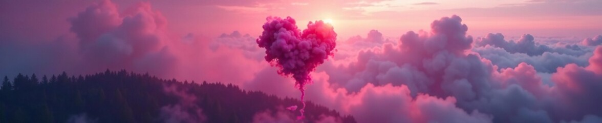 Fototapeta premium A heart made of smoke materializes above a misty landscape, mystical, smoke, foggy