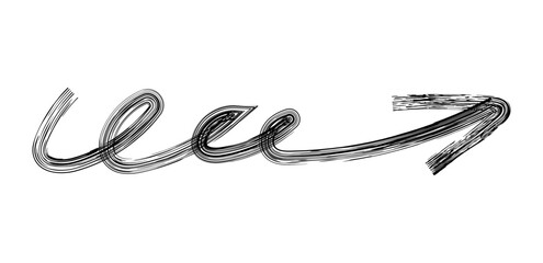 Naklejka premium Hand drawn simple arrow drawn with wax crayon, chalk or charcoal. Uneven dry texture for underlining highlighting. Pencil drawn lines, strikethrough, grungy vector isolated on white