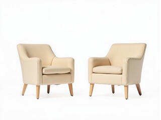 Fototapeta premium Pair of Beige Armchairs with Light Wood Legs