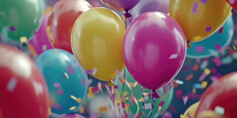 A bunch of colorful balloons floating in the air filled with confetti, perfect for celebrations and parties