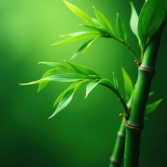 Obraz premium Softly unfurling bamboo leaves on a serene green surface, silky, plant, peaceful