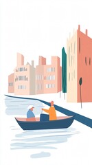 Fototapeta premium Enchanting River Cruise: Serene Boat Trip Through a Picturesque Cityscape