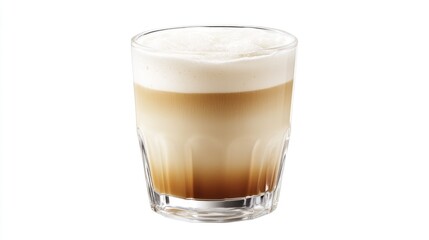 Creamy latte, cafe beverage, glass, foam, white background, menu