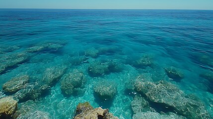 Fototapeta premium Crystal Clear Ocean Water Over Submerged Rocks