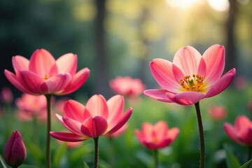 Obraz premium Blume in Fr?hlingsgarde mit bl?henden Bl?ten und wehendem Blattwerk, flowers, botanical, blossom