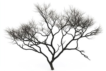 Fototapeta premium A solitary tree stands in snowy landscape with no leaves, providing a serene winter scene