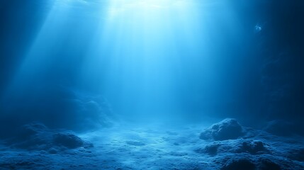 Underwater Scene Sunbeams Illuminate Ocean Floor Rocks