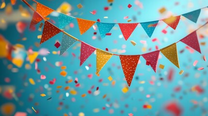 colorful party flags with confetti