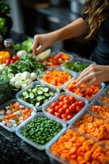 Obraz premium A woman storing vegetables in plastic containers