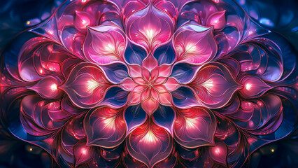 Fondo textura floral surrealista mandala con luces rosa fucsia azul