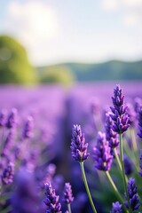 Fototapeta premium A soft focus background of a lavender field with subtle brushstroke texture, serene, soft focus, natural