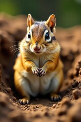 Obraz premium Chipmunk's paws in the dirt as it digs burrow, excavation, ground