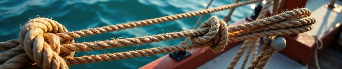 Fototapeta premium Sailing ship ropes wrapped around the rigging, cable, rigging, vessel