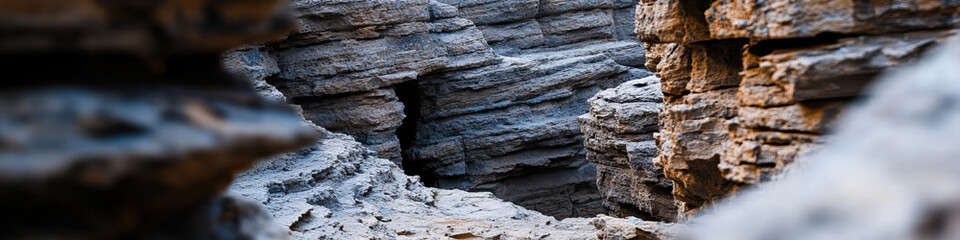 Fototapeta premium Layered Rock Formation in a Narrow Gorge