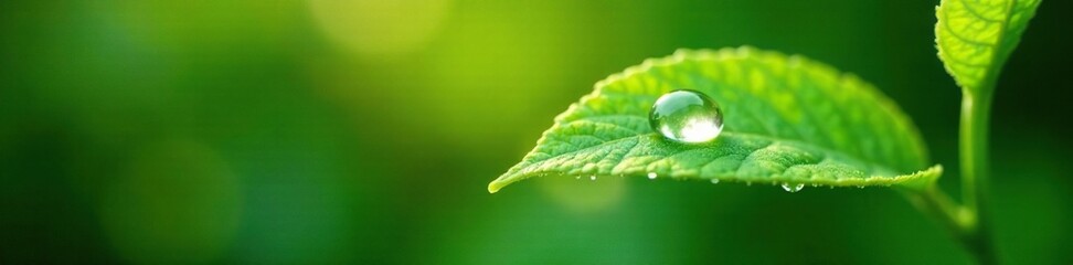 A single dewdrop glistens on the leaf's surface as sunlight touches it gently, leaf, soft