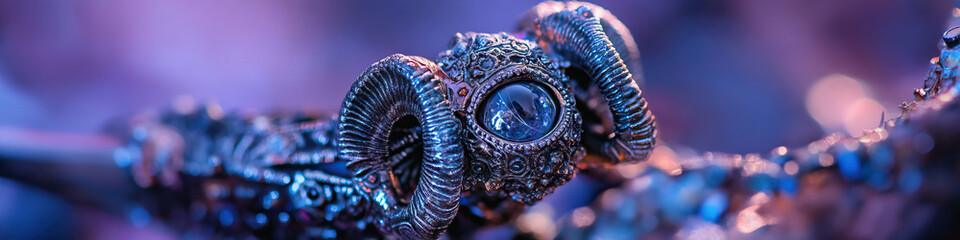 Ornate Ram's Head Pendant with Blue Gemstone