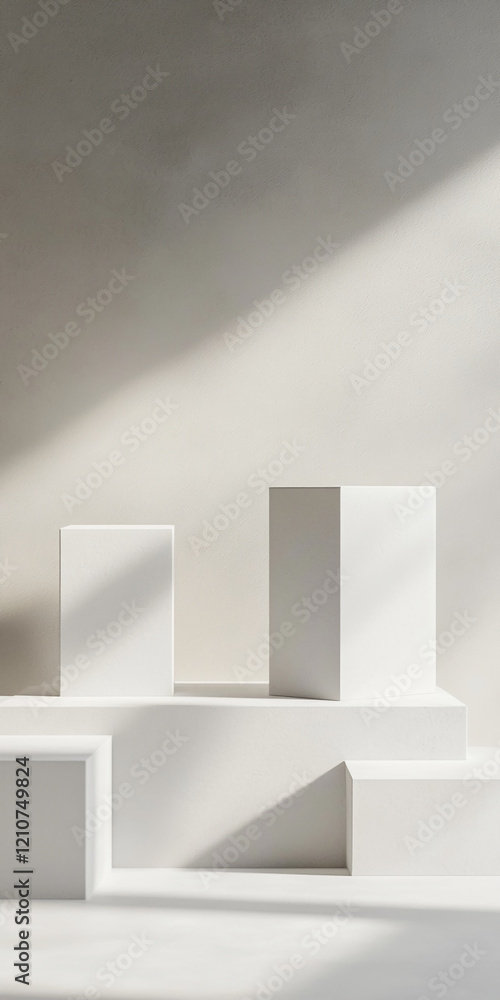 Poster abstract minimalist white geometric shapes with soft lighting and shadows