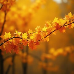 Golden yellow and orange hues of autumn leaves on vines of wild grapes, foliage, orange, nature