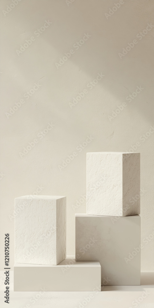 Poster abstract minimalist white geometric shapes with soft light and shadows