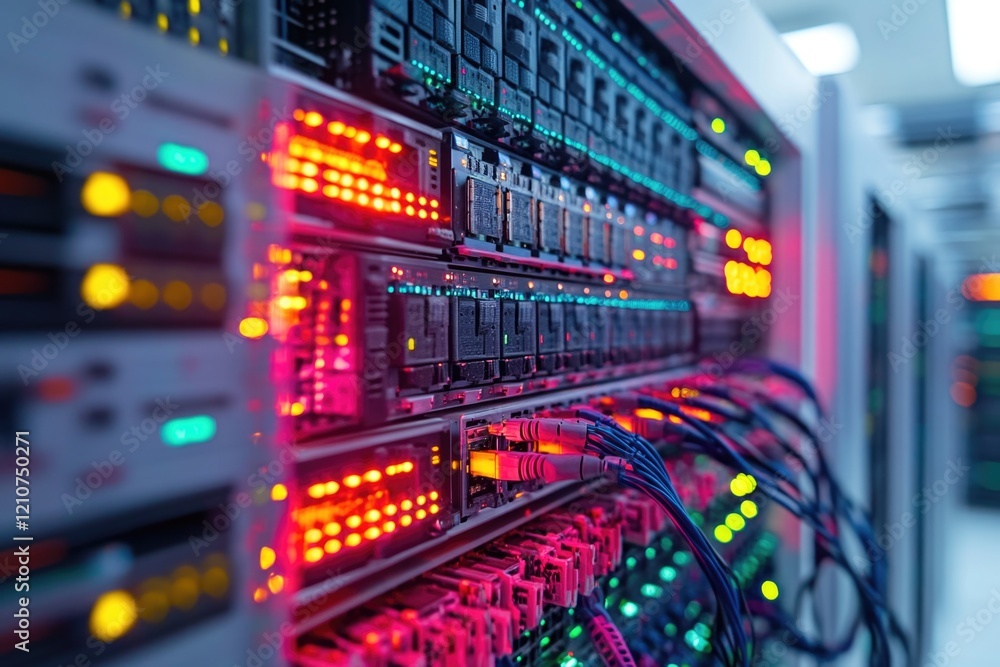 Poster a bundle of wires connected to a server, useful for illustrating data transfer or network infrastruc