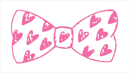 Pretty girlish bow illustration in coquette style hand drawn with wax crayons