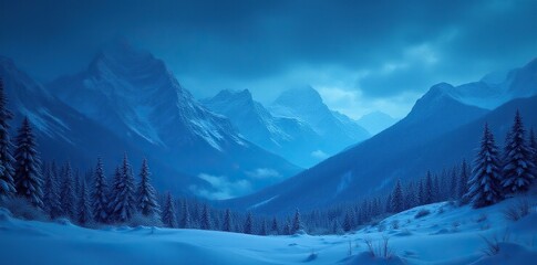 Obraz premium Snowflakes gently fall on a peaceful mountain landscape, mountain, darkness, serene