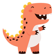 Smiling Cartoon T-Rex Vector Illustration in Orange with Yellow Spines. Playful and Fun Dinosaur.