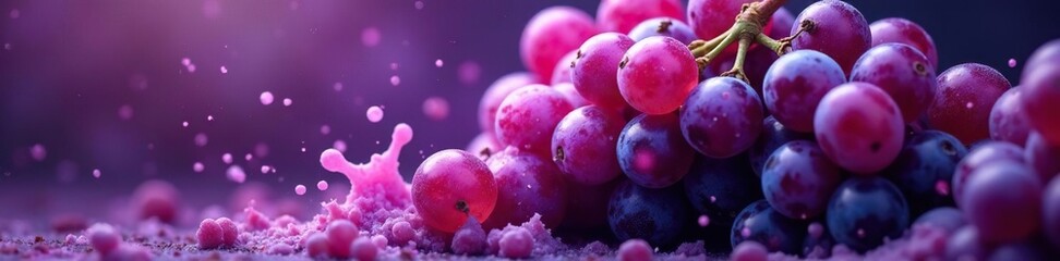 Explosion of purple grapes releasing purple juice, , bursting, gr