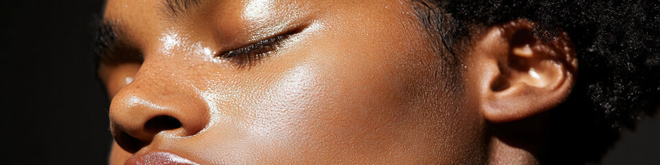 Fototapeta premium Close-up of Face with Shimmering Skin Texture