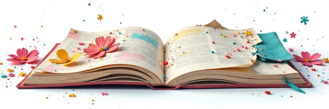 Crumpled pages of a journal scattered across floor, isolated, crumpled, disarray