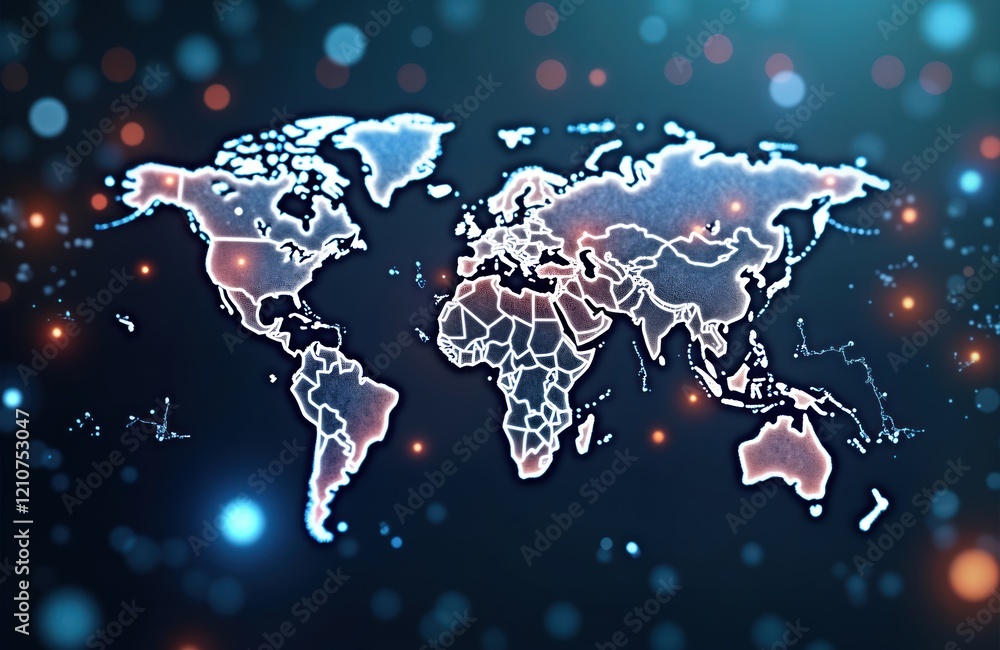Poster global digital map highlights western europe. ai powered network connectivity, big data flow visuali