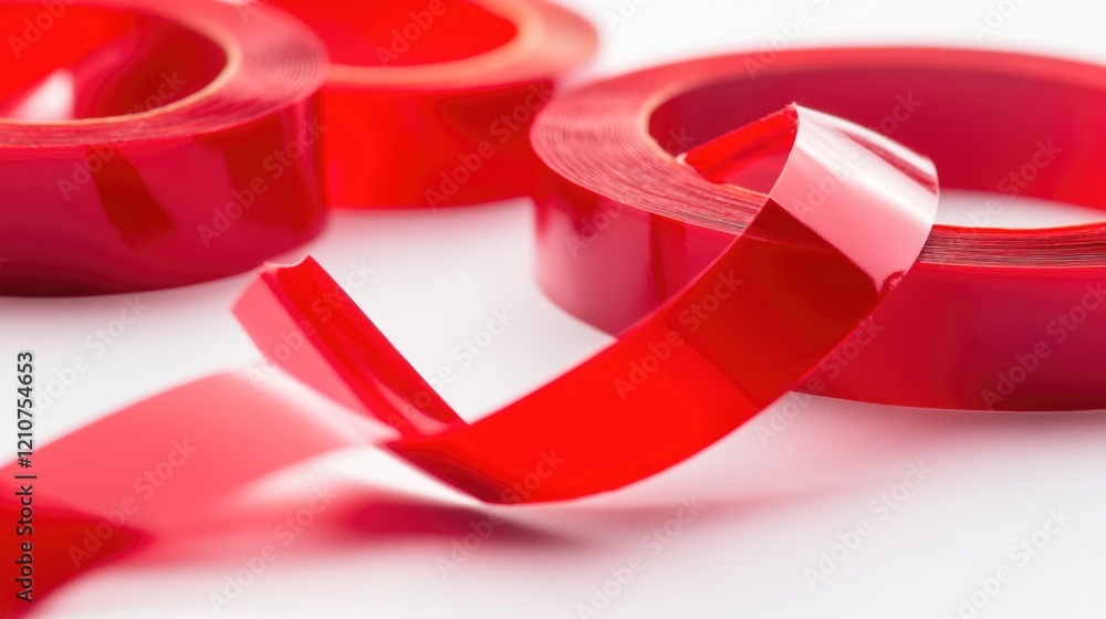 Poster a pair of red tape sitting on a table, often used for wrapping or securing objects