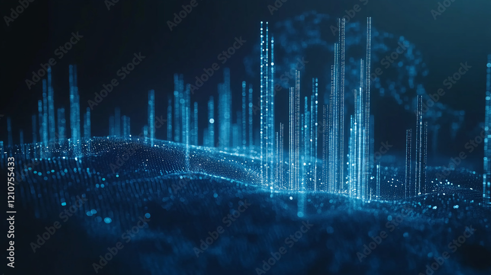 Fototapete abstract data visualization with glowing blue lines and dots representing digital connectivity
