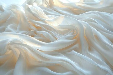Fototapeta premium Elegant white silk fabric with soft waves and folds creating a luxurious textile background perfect for wedding, fashion, or luxury product advertising designs.