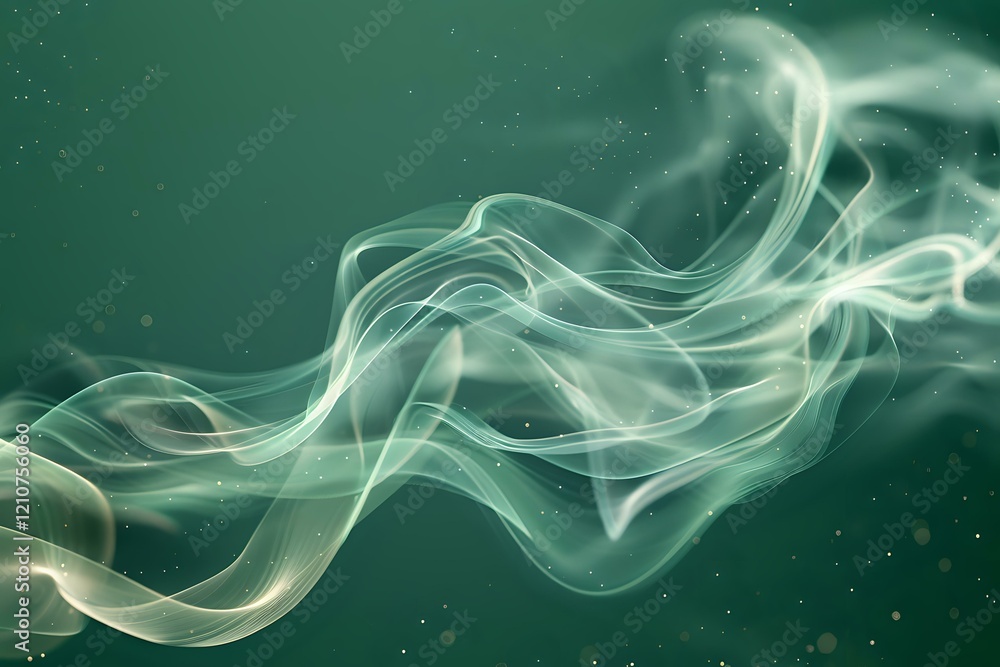 Poster abstract flowing smoke effect on dark green background with glowing ethereal waves perfect for creat