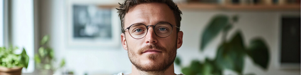Obraz premium Portrait of a Man Wearing Round Glasses