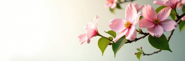 Obraz premium Dogwood tree with ripe flowers and leaves in a white light environment, flowering tree, , blossom