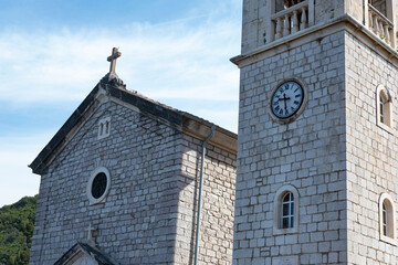 old building towers facade in Germany, antique church clock tower, inner city ring Hesse, Cultural...
