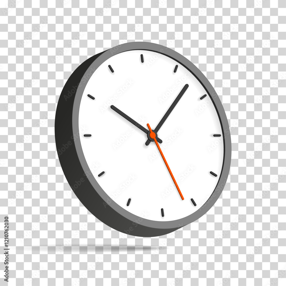 Poster 3d vector clock icon in flat style, timer on transparent background. business watch. design element 