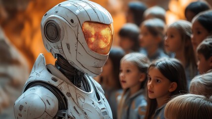 Fototapeta premium Engaging Robot Educator Inspiring and Teaching Young Children with Interactive Learning Experience