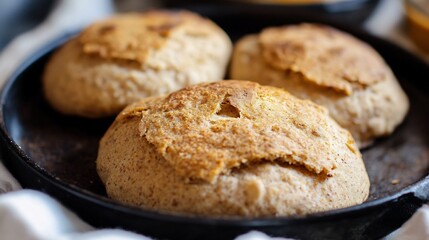 Fototapeta premium Soft fluffy bread made with whole wheat flour cooked on a hot griddle and served with curries