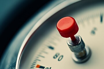 A close-up of a precision gauge featuring a red needle prominently, symbolizing attention to detail and accuracy in measurement.