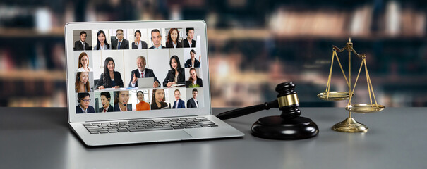 Business people on video conference for brisk virtual group meeting of corprate business office...
