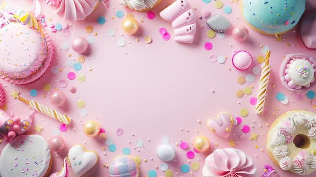 Stylish pink and pastel background with decorative framing, leaving a clean oval space for personalized text or creative use. Ideal for events or marketing.