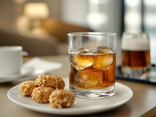 Enjoying a Refreshing Drink With Snacks in a Cozy Indoor Setting During the Evening